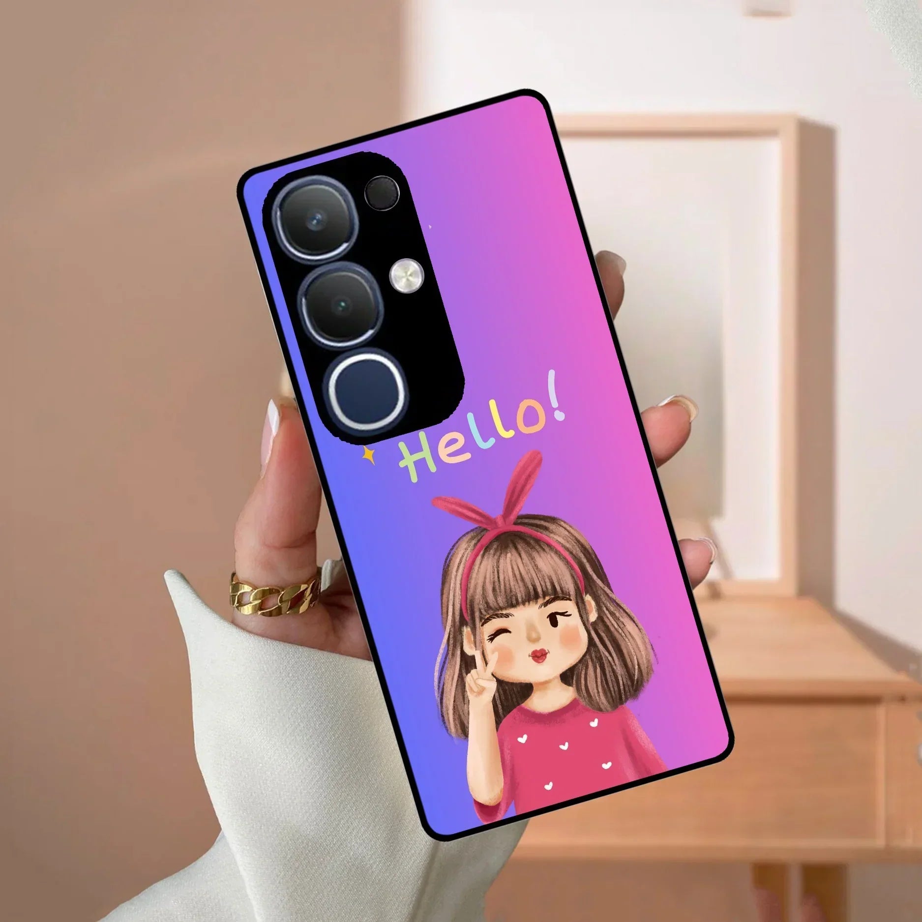 Cute Girl Hello Glass Case For Vivo - ShopOnCliQ