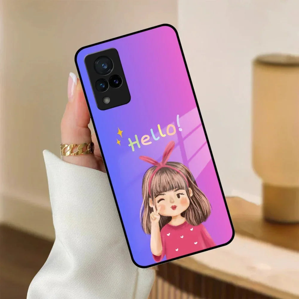 Cute Girl Hello Glass Case For Vivo - ShopOnCliQ