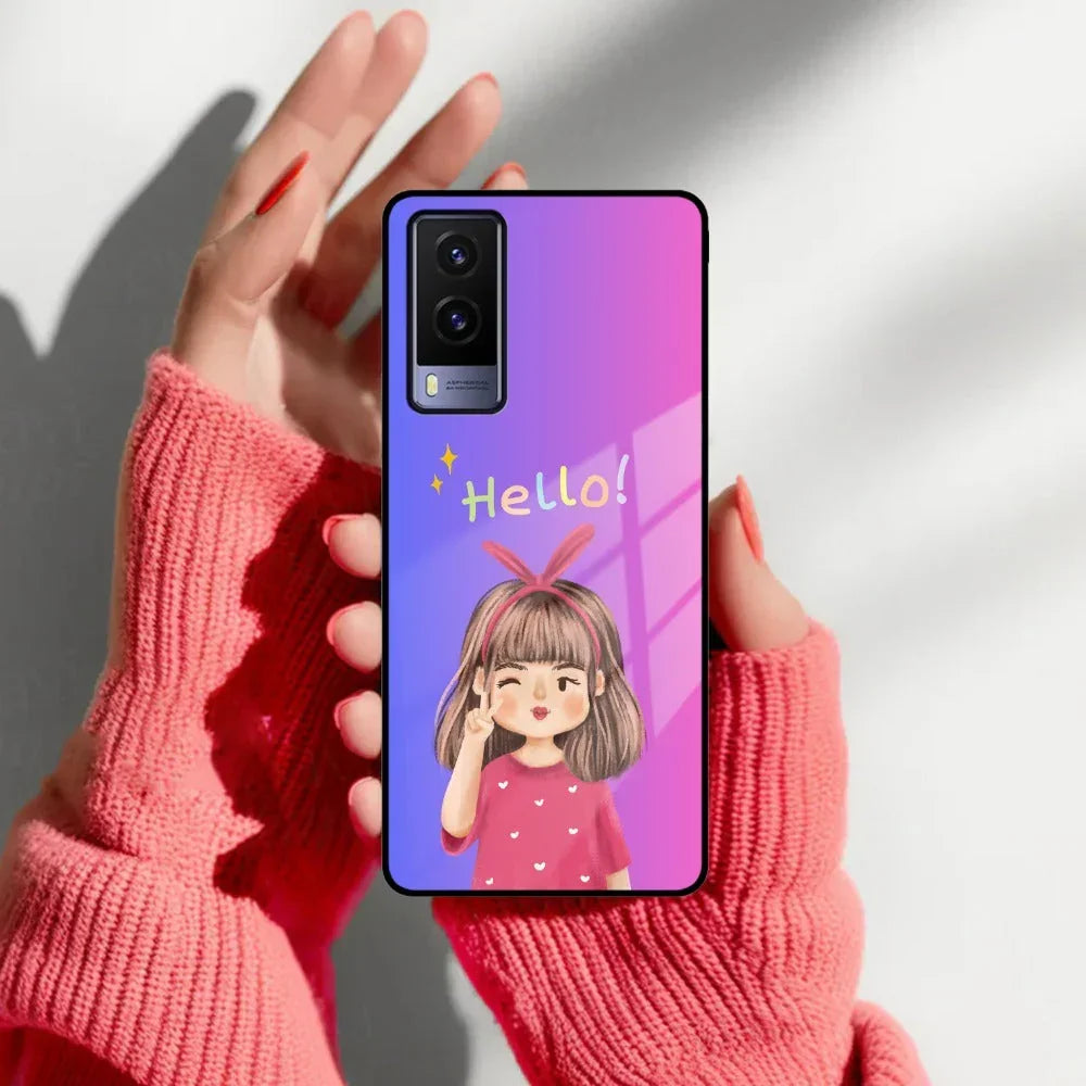Cute Girl Hello Glass Case For Vivo - ShopOnCliQ