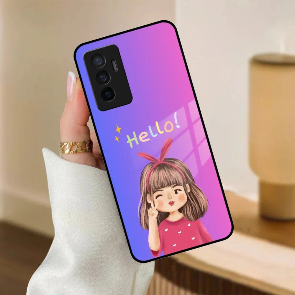 Cute Girl Hello Glass Case For Vivo - ShopOnCliQ