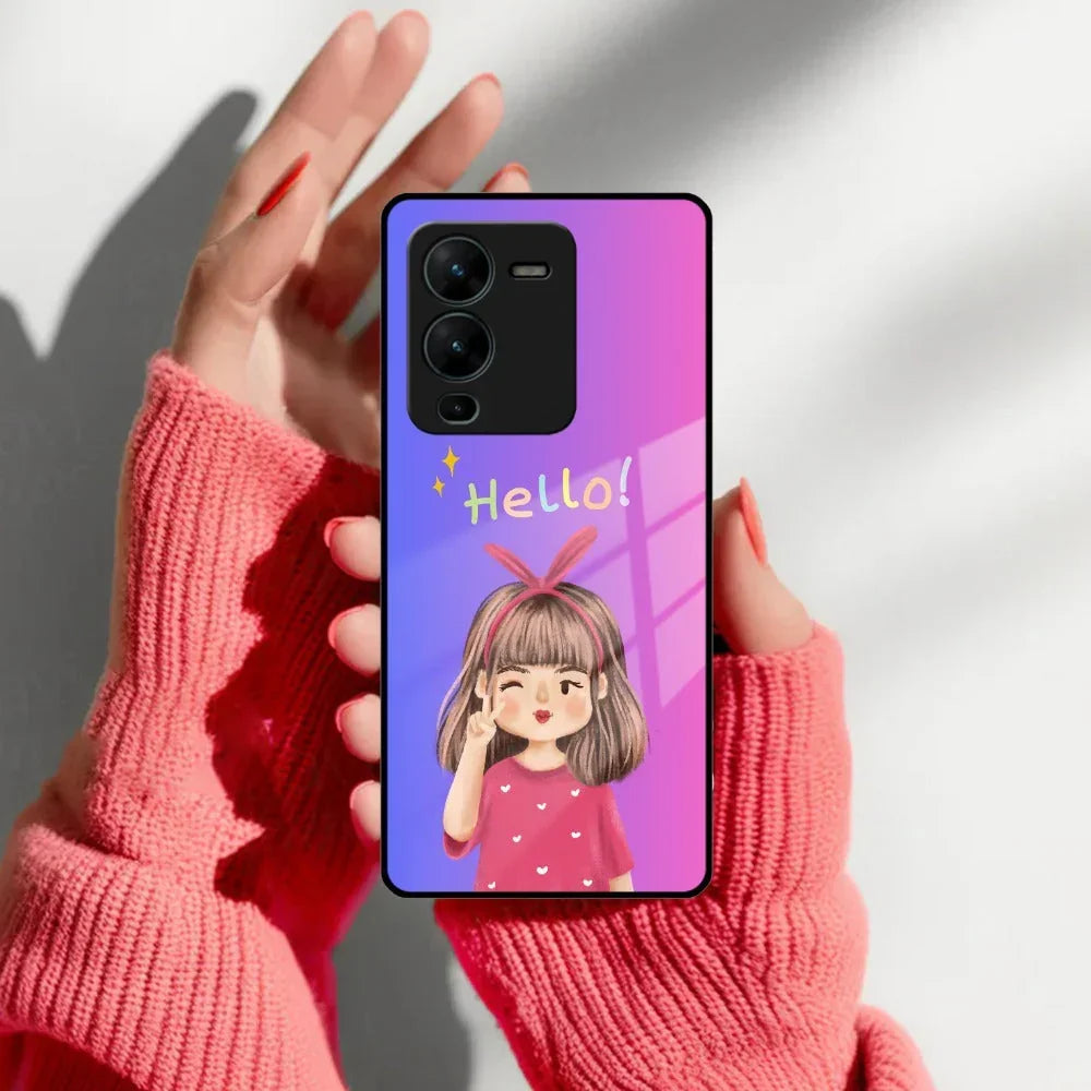 Cute Girl Hello Glass Case For Vivo - ShopOnCliQ