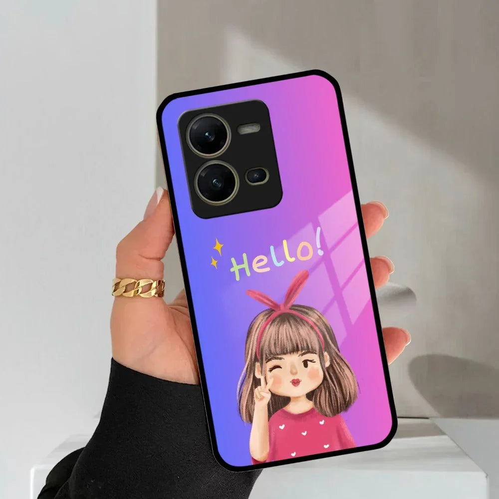 Cute Girl Hello Glass Case For Vivo - ShopOnCliQ