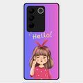 Cute Girl Hello Glass Case For Vivo V27 Pro 5G