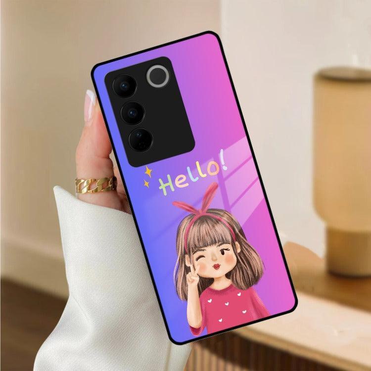 Cute Girl Hello Glass Case For Vivo - ShopOnCliQ