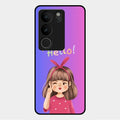 Cute Girl Hello Glass Case For Vivo V29 5G