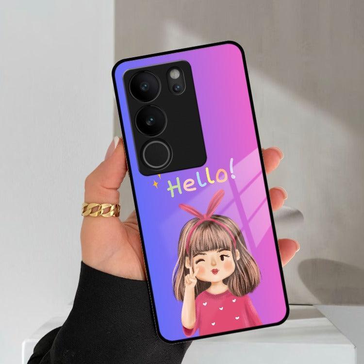 Cute Girl Hello Glass Case For Vivo - ShopOnCliQ