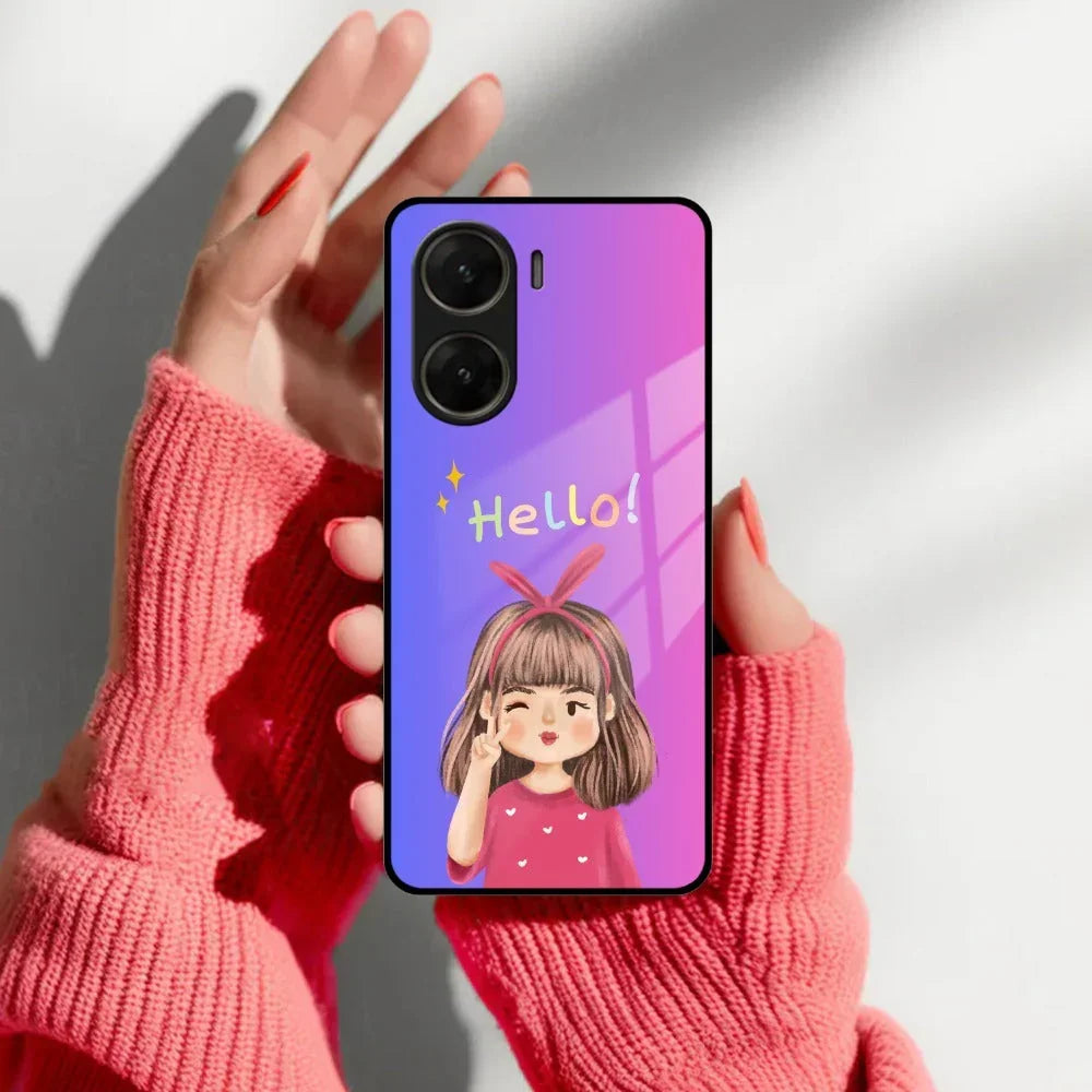 Cute Girl Hello Glass Case For Vivo - ShopOnCliQ