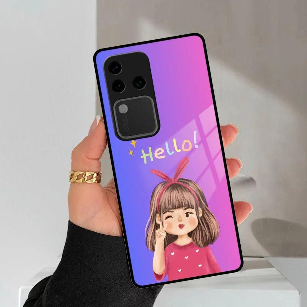 Cute Girl Hello Glass Case For Vivo - ShopOnCliQ