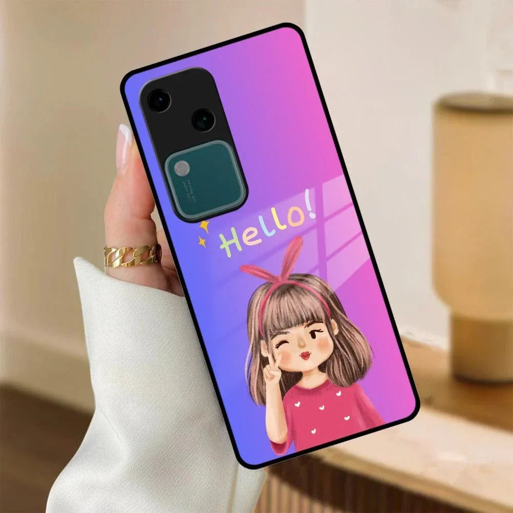 Cute Girl Hello Glass Case For Vivo - ShopOnCliQ