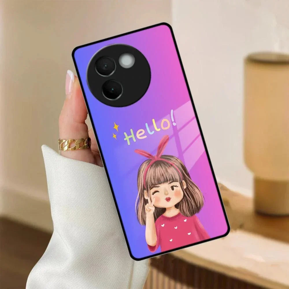 Cute Girl Hello Glass Case For Vivo - ShopOnCliQ