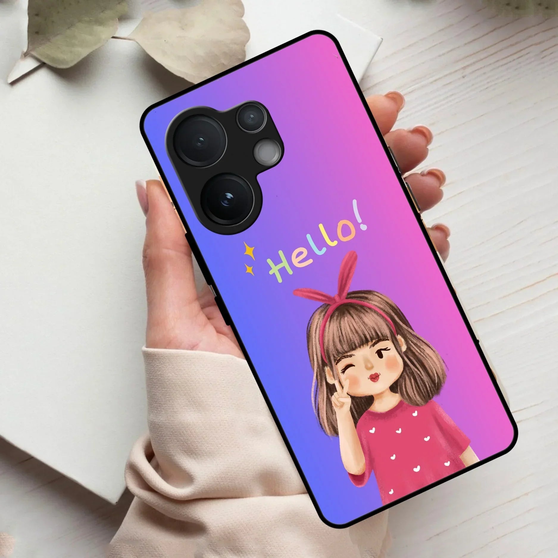 Cute Girl Hello Glass Case For Vivo - ShopOnCliQ