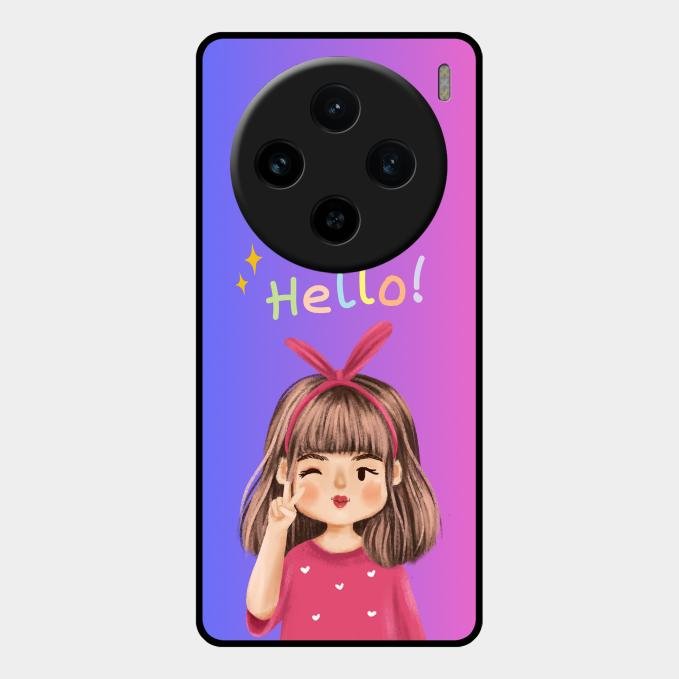 Cute Girl Hello Glass Case For Vivo X100 5G