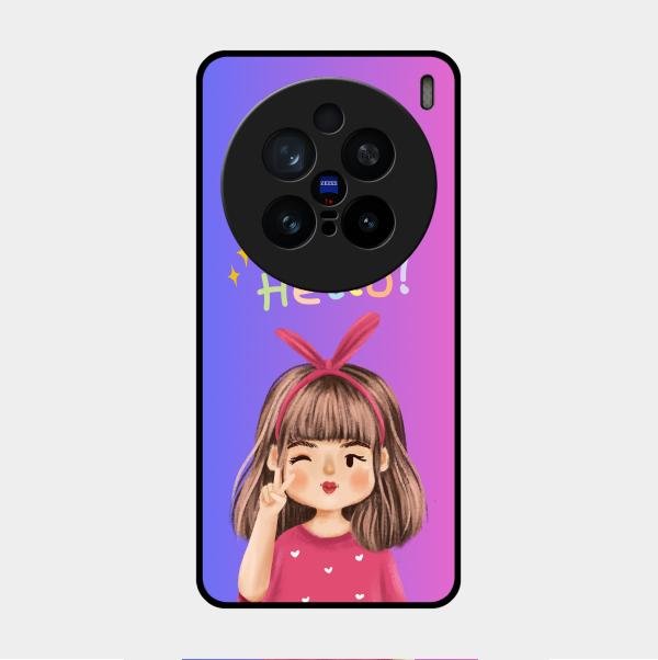 Cute Girl Hello Glass Case For Vivo X200 Pro 5G