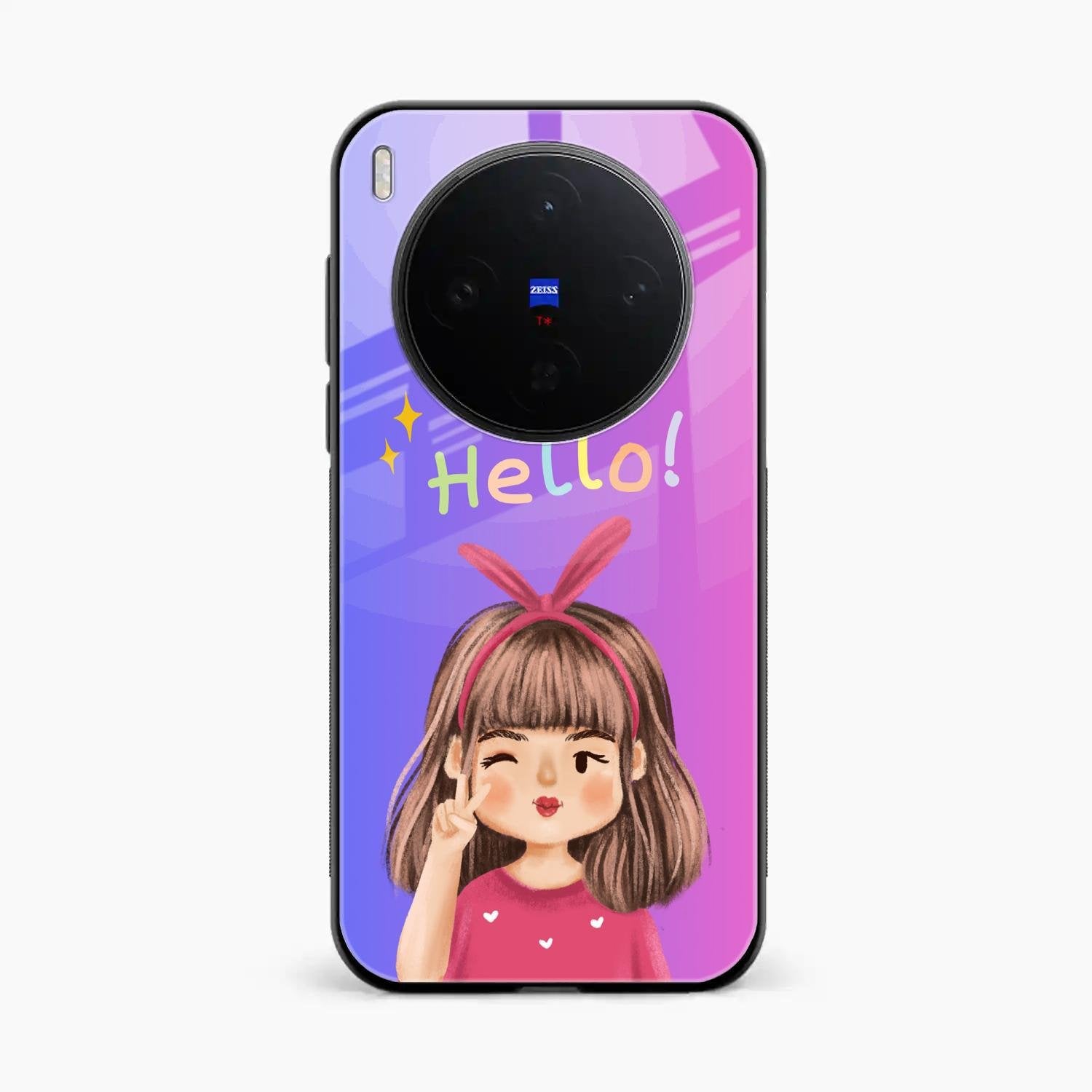 Cute Girl Hello Glass Case For Vivo X300 5G