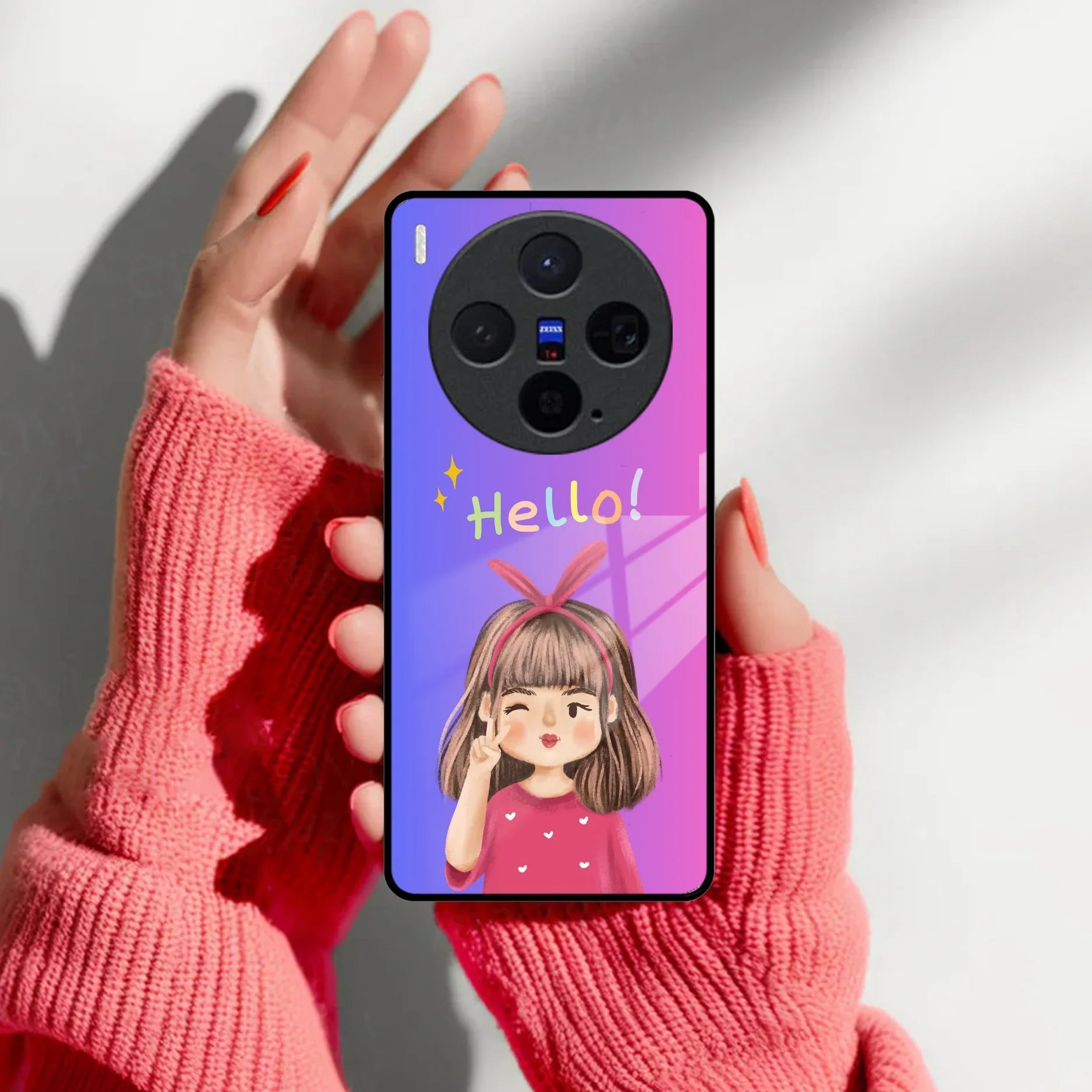 Cute Girl Hello Glass Case For Vivo