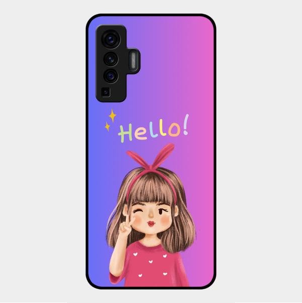 Cute Girl Hello Glass Case For Vivo X50 5G