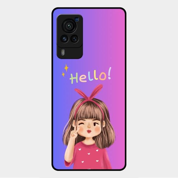 Cute Girl Hello Glass Case For Vivo X60 Pro 5G