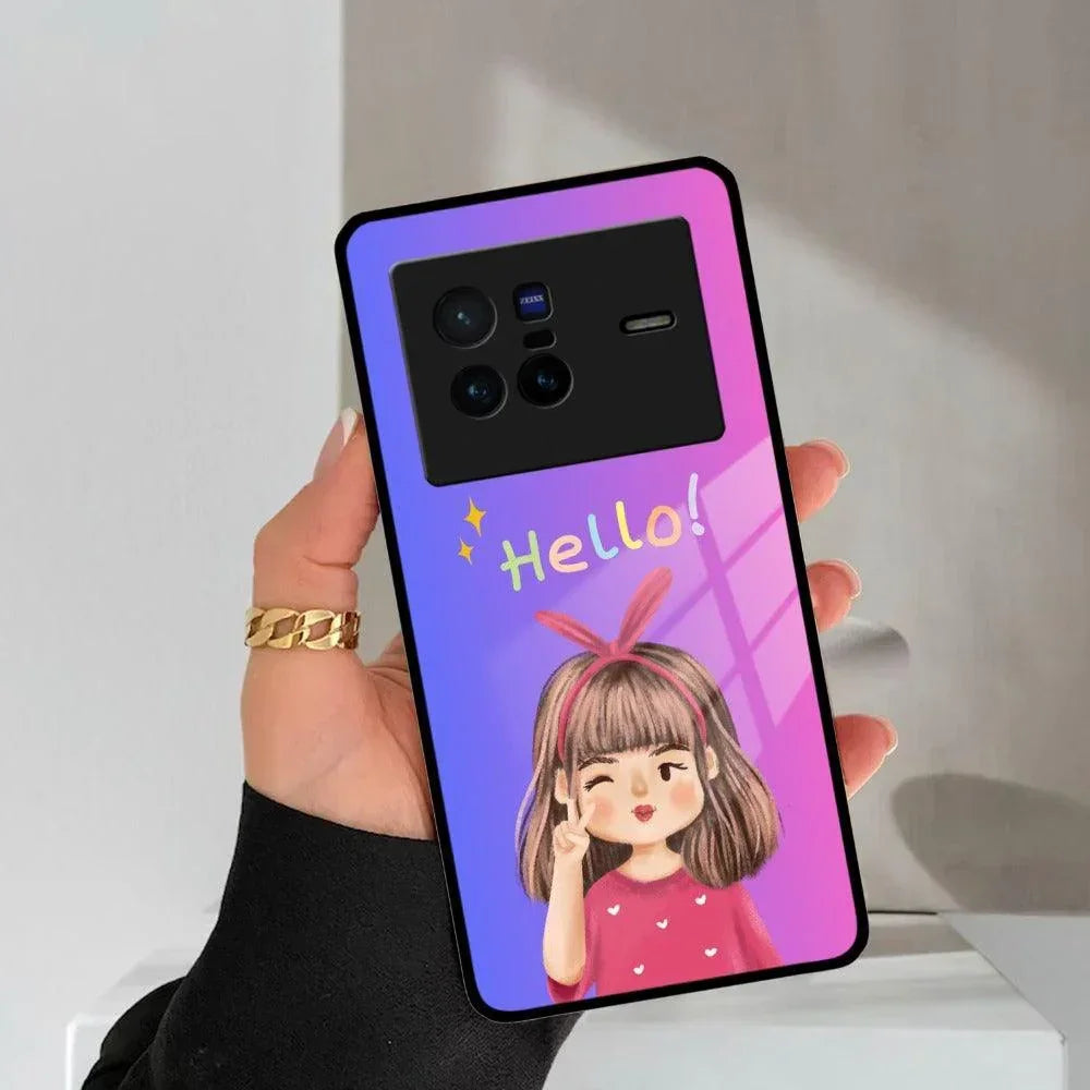 Cute Girl Hello Glass Case For Vivo - ShopOnCliQ