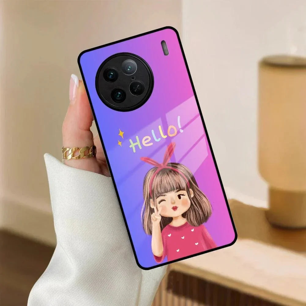 Cute Girl Hello Glass Case For Vivo - ShopOnCliQ