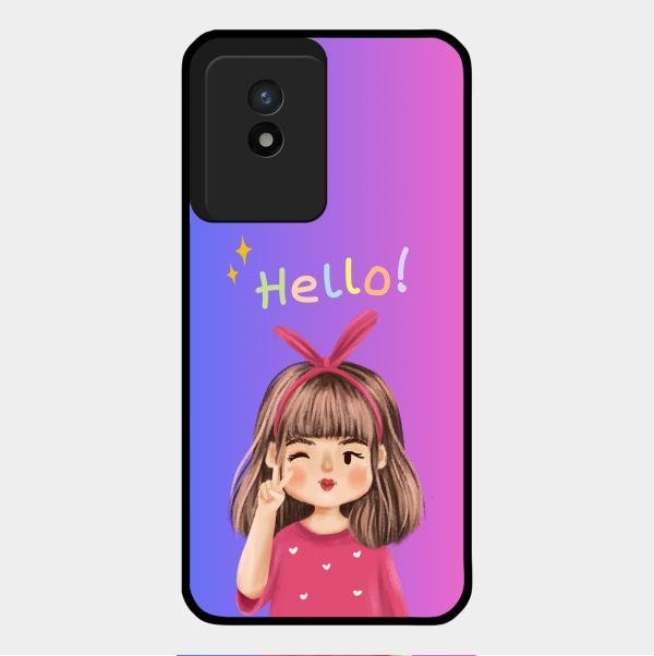 Cute Girl Hello Glass Case For Vivo Y02T