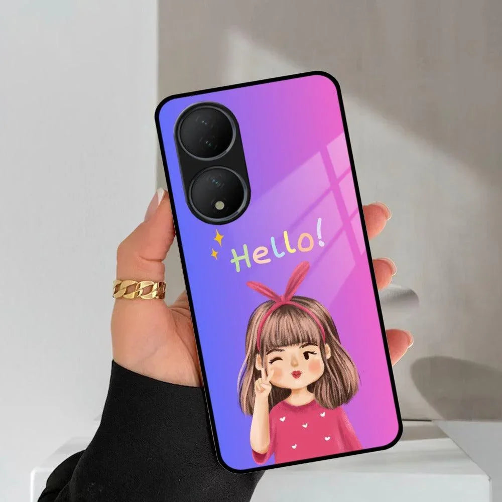 Cute Girl Hello Glass Case For Vivo - ShopOnCliQ