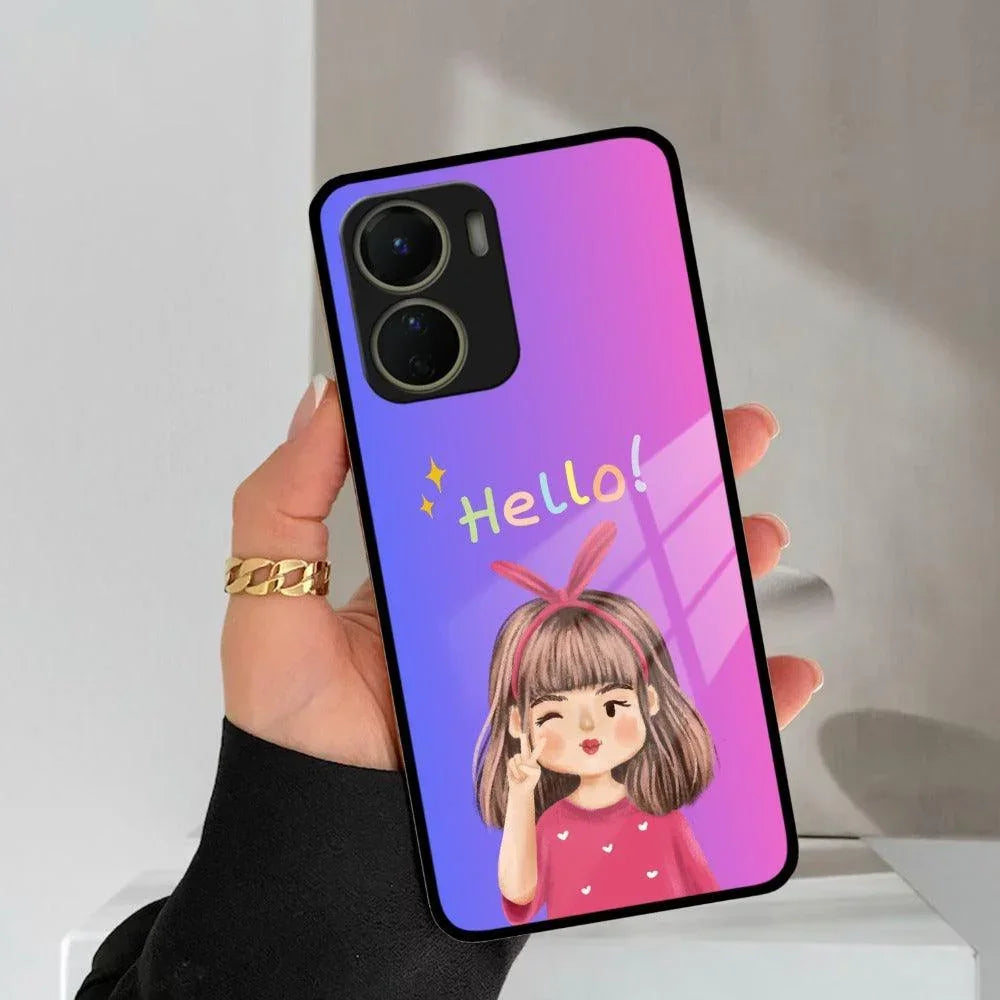 Cute Girl Hello Glass Case For Vivo - ShopOnCliQ