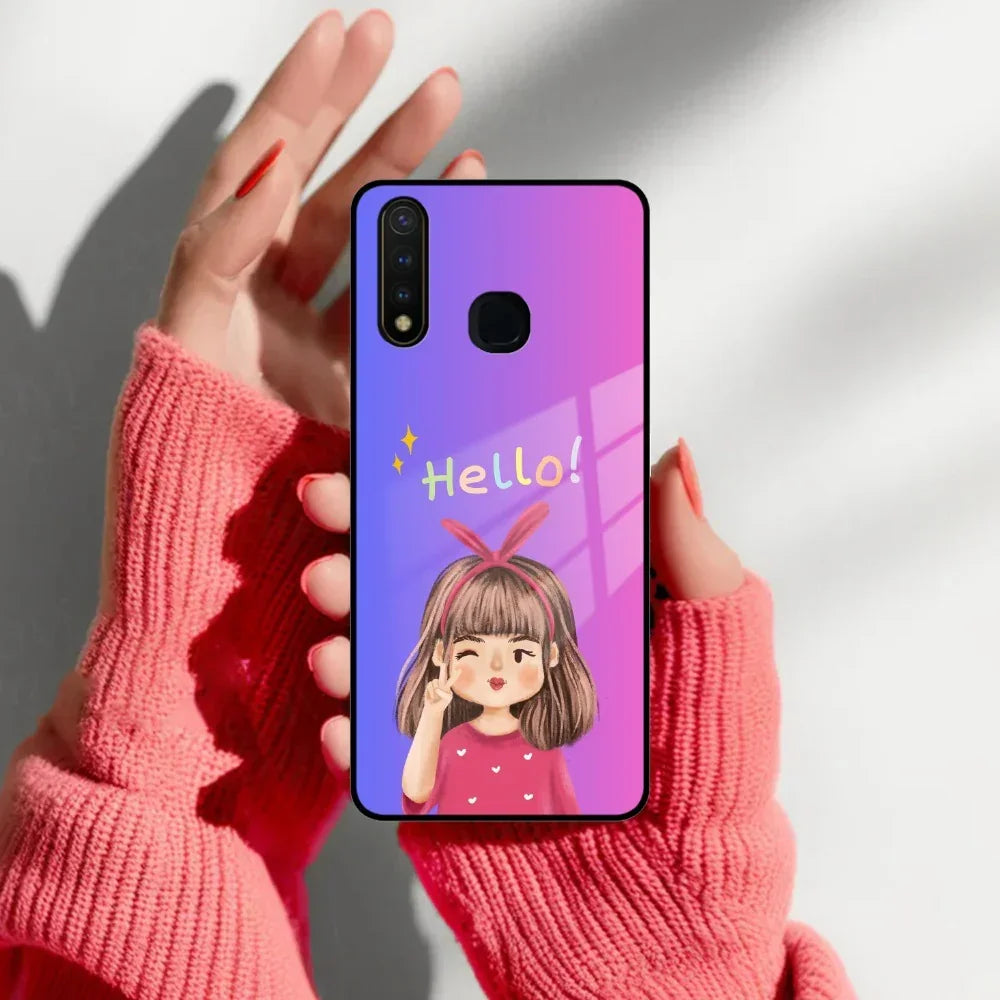 Cute Girl Hello Glass Case For Vivo - ShopOnCliQ
