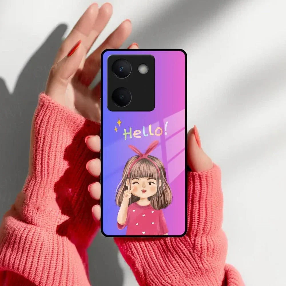 Cute Girl Hello Glass Case For Vivo - ShopOnCliQ