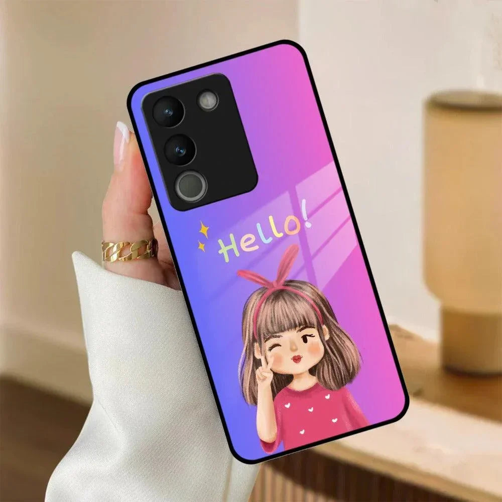 Cute Girl Hello Glass Case For Vivo - ShopOnCliQ