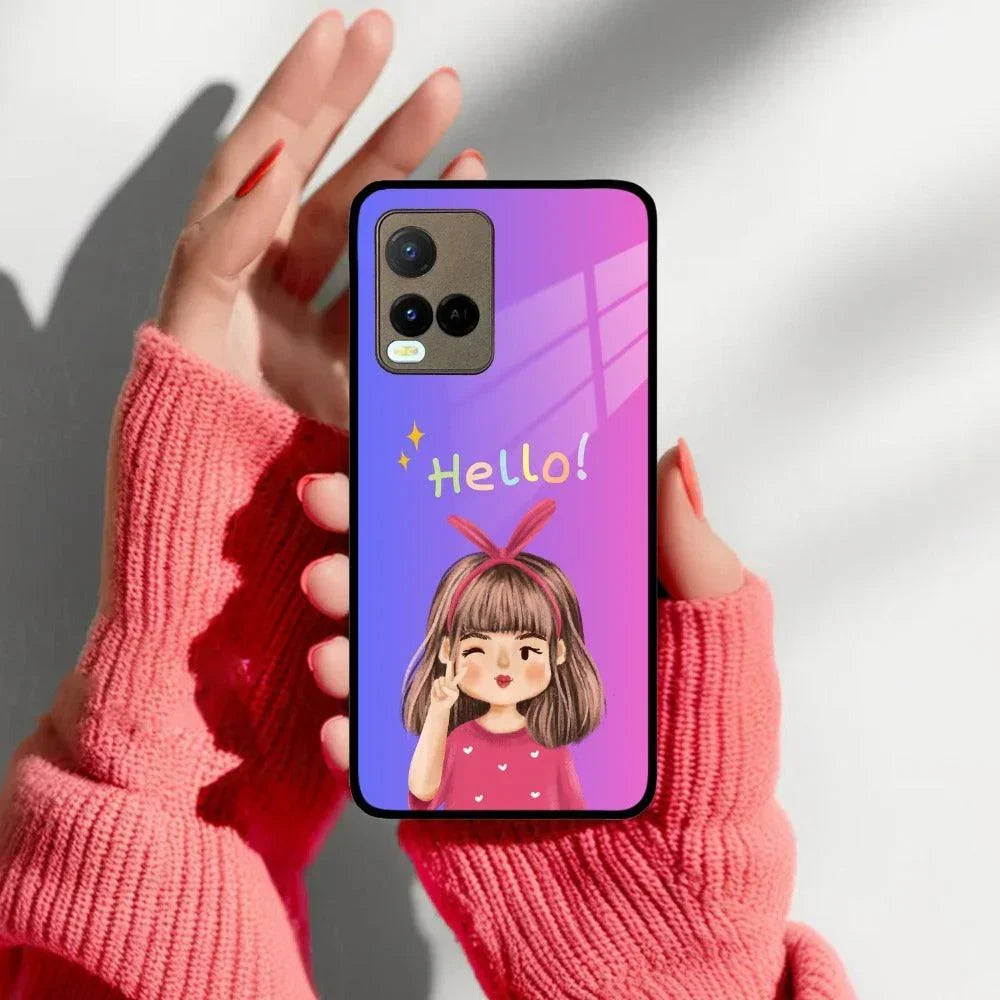 Cute Girl Hello Glass Case For Vivo - ShopOnCliQ
