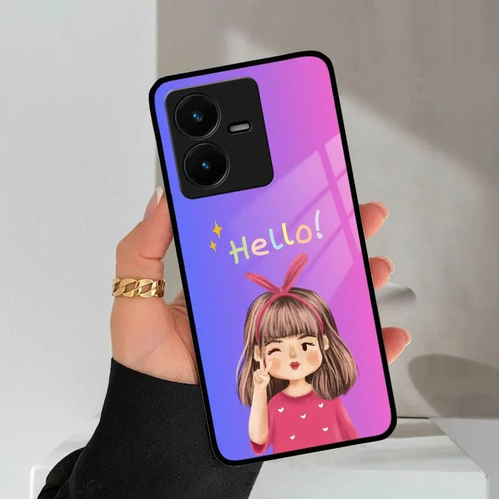 Cute Girl Hello Glass Case For Vivo - ShopOnCliQ