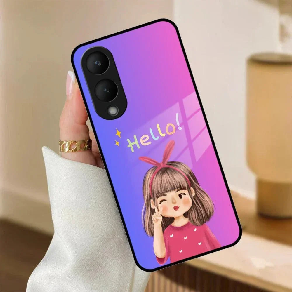 Cute Girl Hello Glass Case For Vivo - ShopOnCliQ