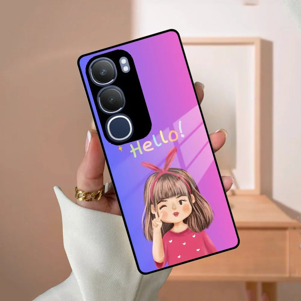 Cute Girl Hello Glass Case For Vivo - ShopOnCliQ