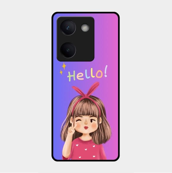 Cute Girl Hello Glass Case For Vivo Y300 Plus 5G
