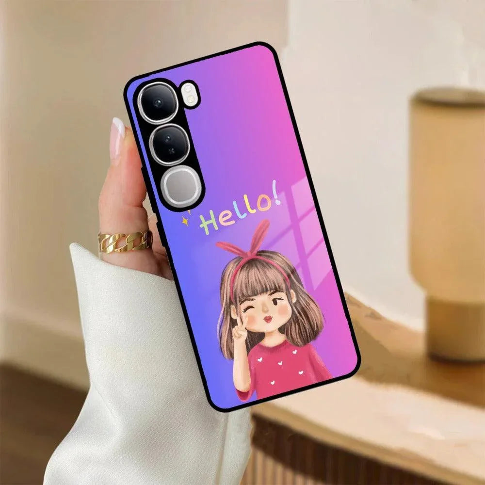 Cute Girl Hello Glass Case For Vivo - ShopOnCliQ