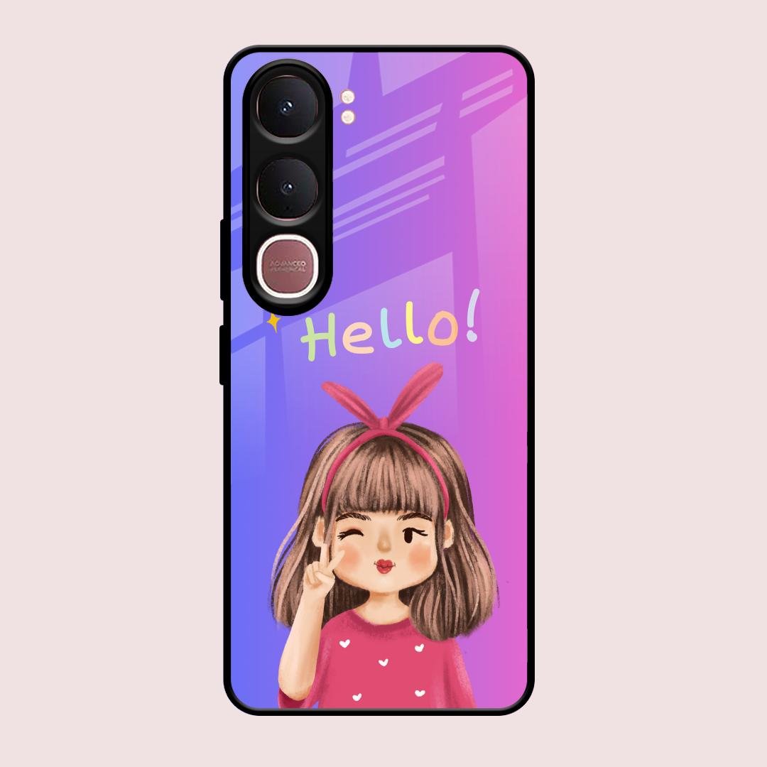 Cute Girl Hello Glass Case For Vivo Y31 5G