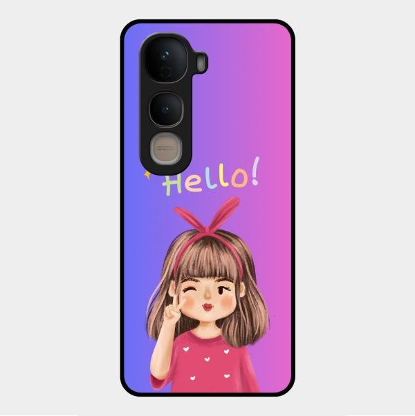 Cute Girl Hello Glass Case For Vivo Y400 5G