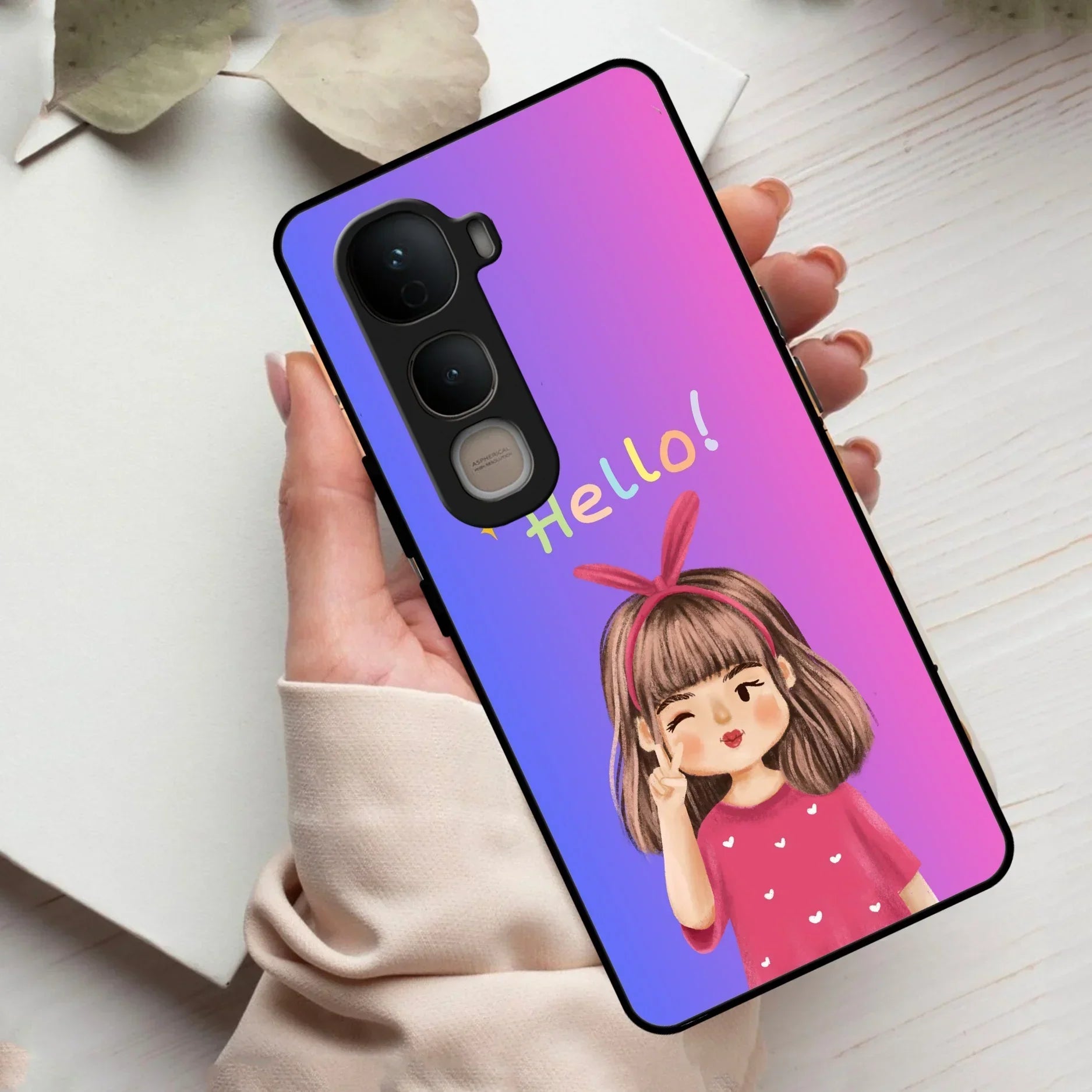 Cute Girl Hello Glass Case For Vivo - ShopOnCliQ