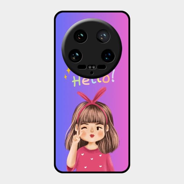Cute Girl Hello Glass Case For Xiaomi 14 Ultra