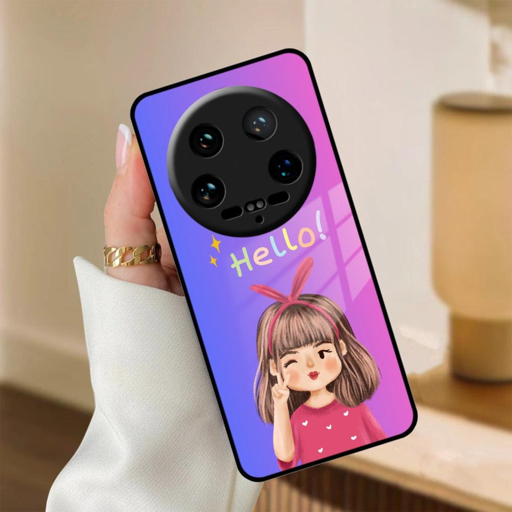 Cute Girl Hello Glass Case For Redmi/Xiaomi