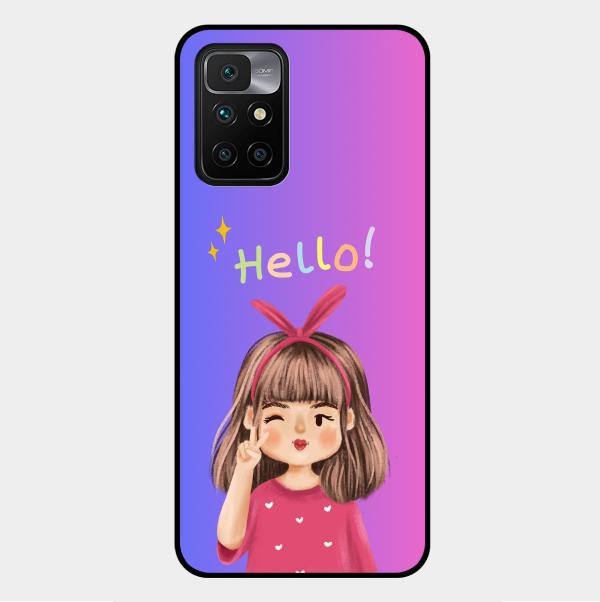 Cute Girl Hello Glass Case For Xiaomi Redmi 10 Prime