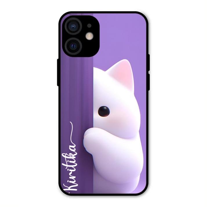 Cute Kitten Glossy Metal Case Cover For iPhone 12 mini
