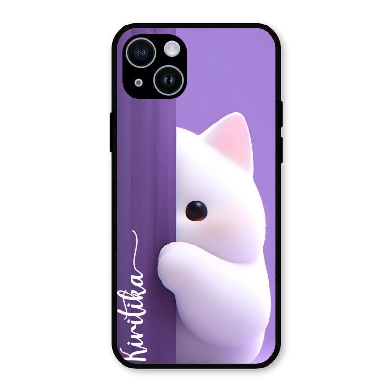 Cute Kitten Glossy Metal Case Cover For iPhone 14 Plus