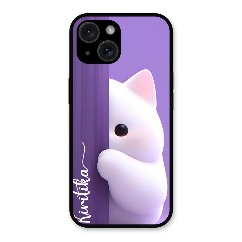 Cute Kitten Glossy Metal Case Cover For iPhone 15 Plus