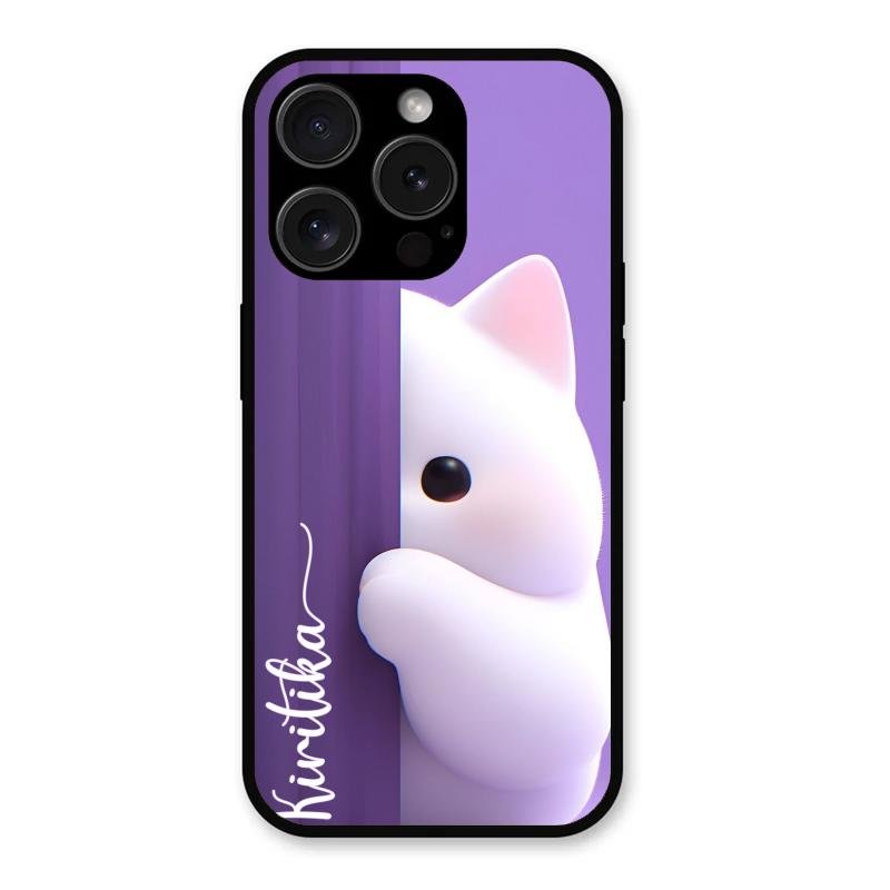 Cute Kitten Glossy Metal Case Cover For iPhone 15 Pro