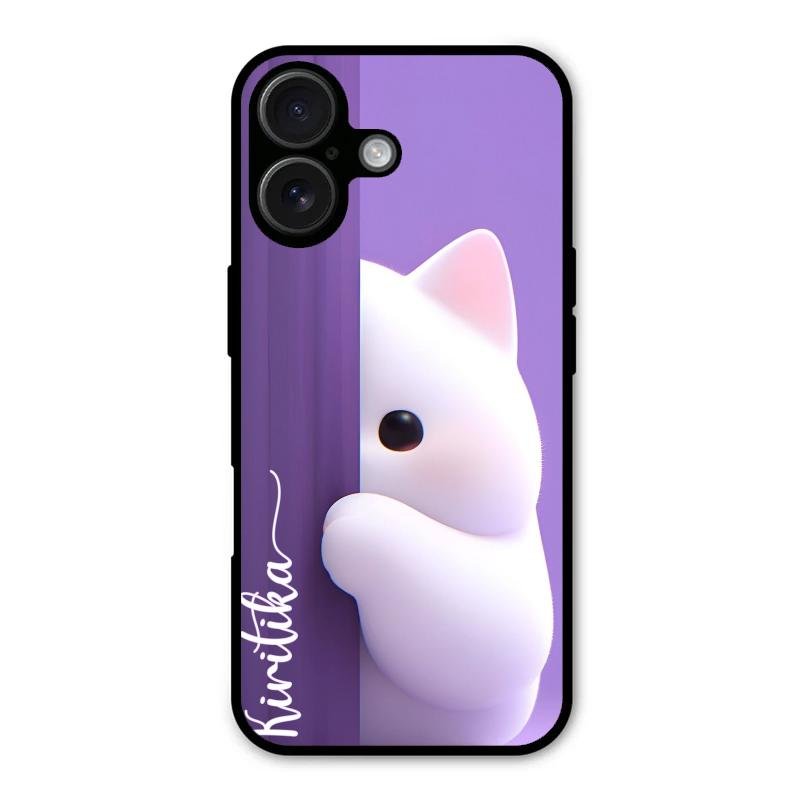 Cute Kitten Glossy Metal Case Cover For iPhone 16 Plus