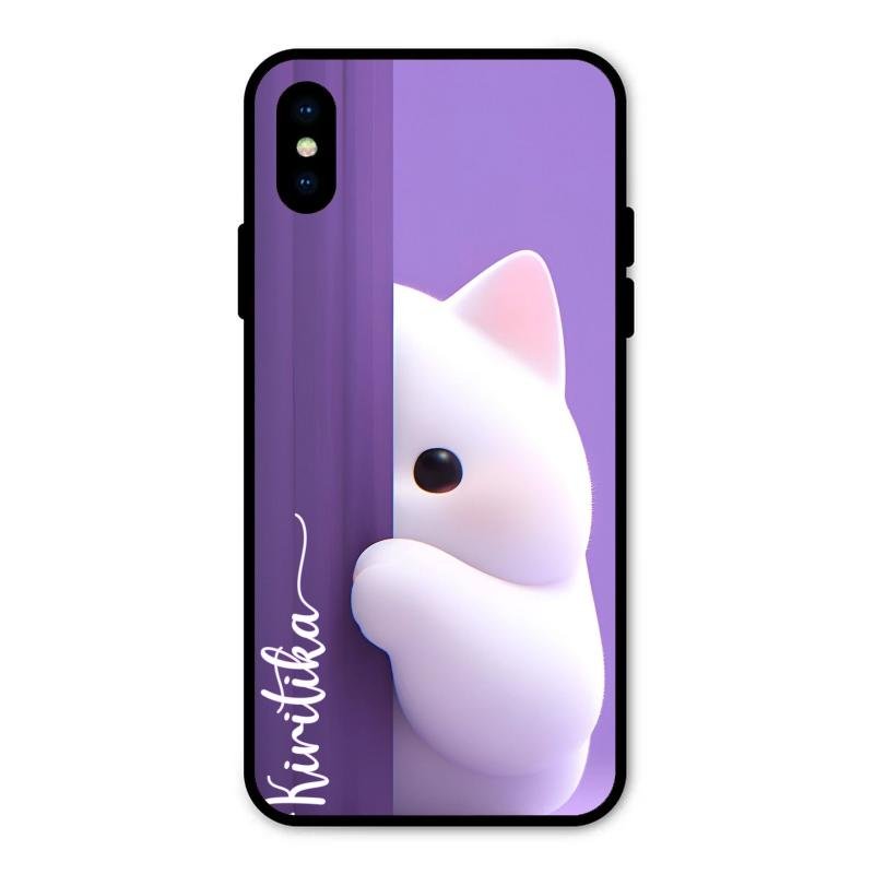 Cute Kitten Glossy Metal Case Cover For iPhone XS