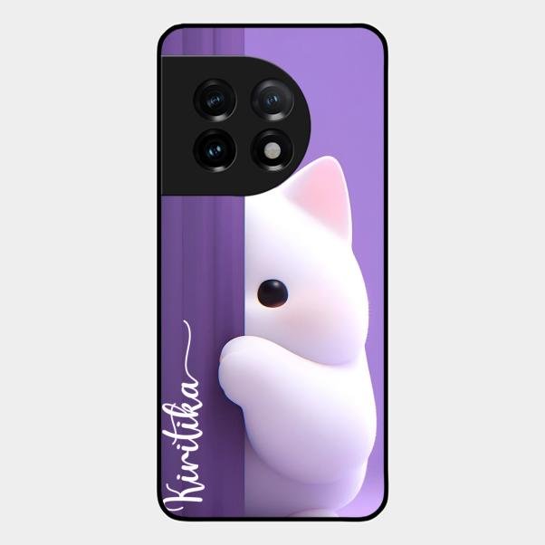 Cute Kitten Glossy Metal Case Cover For Oneplus 11 5G