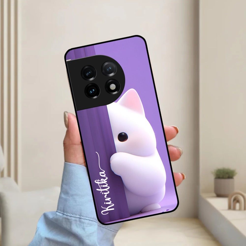 Cute KItten Glossy Metal Case Cover For OnePlus