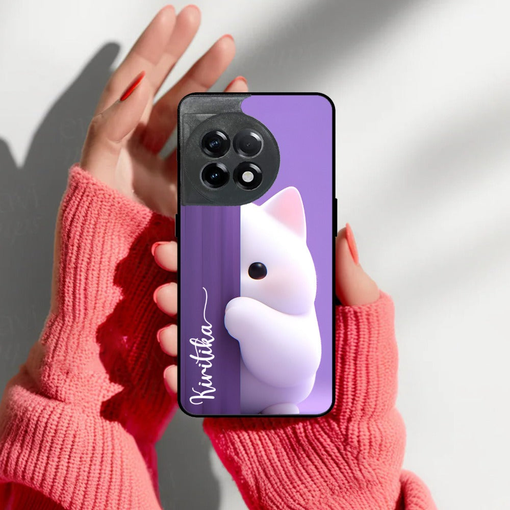 Cute KItten Glossy Metal Case Cover For OnePlus